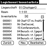 mobil Inventar-Erfassung Palm PDA, Inventarliste