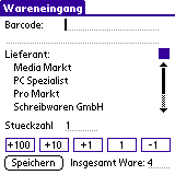 mobil Wareneingangs-Erfassung Palm PDA, Lagerverwaltung